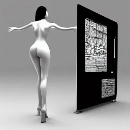 futuristic computer in 3d showing naked woman dali style