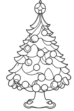 coloring page for kids, cristmas tree , cartoon style, thick outline, low details, no shading, no color