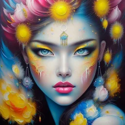 iv_a painting of a young woman, figurative art, an acrylic detailed painting, , brush strokes, paint drips and drabs and splatters by Harumi Hironaka, turquoise pink and yellow, james terrell art, trending on artstation, soft lines,intricate art by bastien lecouffe deharme and greg rutkowski