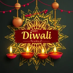 Diwali Celebration Decorations With Grunge Maroon And Golden Mandala Background.