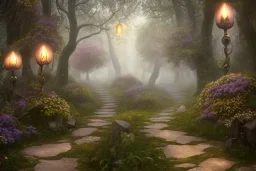  stone path lanterns forest