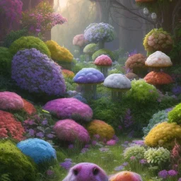 pixar style, volumetric summer garden environment and background, realistic painting of muffins, looking excited, volumetric lighting, dramatic lighting, detailed digital painting, extreme dense and fine fur, anime, ornate, colour-washed colors, elegant, small minutiae, tiny features, particulars, centered, smooth, sharp focus, renderman gofur render, 8k, uhd, detailed eyes, realistic shaded volumetric lighting, sunlight caustics, backlight, centered camera view