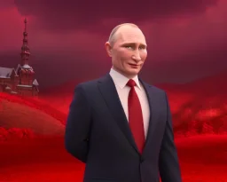 president Putin red aye evil in blood with horns