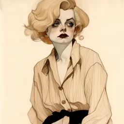 A girl who looks like jean harlow and marilyn monroe, in the style of egon Schiele