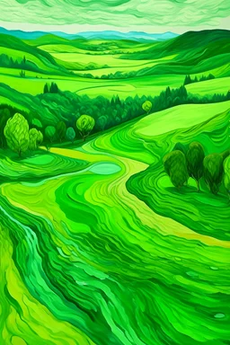 A green gusty golf course designed in Moroccan rug art painted by Vincent van Gogh