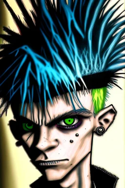 2d portrait drawing of a stickman, cool with punk hair, x eyes like hangman, close-up ,3d realistic in colour