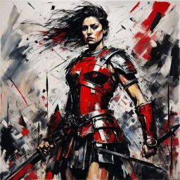 [art by Jean-Paul Riopelle] In the midst of a raging war, amidst the clash of swords and the cries of the fallen, a figure stood tall. A woman unlike any other, her muscles rippled beneath her armor, a testament to her strength and resilience. She was a Roman Centurion, a warrior of unmatched skill, commanding respect from both friend and foe alike.