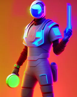 futuristic game character in neon, without background