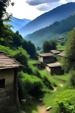pemandangan di kampung yang indah dan tenang terdapat surau kecil dengan toa keci