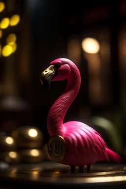 flamingo cult coin,shot on Hasselblad h6d-400c, zeiss prime lens, bokeh like f/0.8, tilt-shift lens 8k, high detail, smooth render, down-light, unreal engine, prize winning