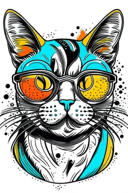 Cool Cat, Style: Pop Art, Mood: Confident, Lighting: Flat, T-shirt design graphic, vector, contour, white background.