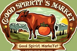 Sticker for a farmer's market done in a national parks sticker style, Text "Good Spirit Market"