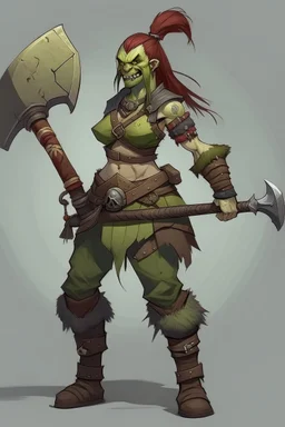 tall female orc platted ponytail pirate barbarian dnd great axe