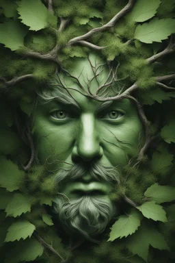 green man face with branches
