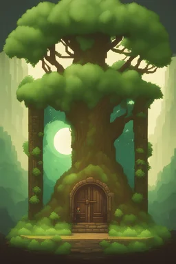 a pixel tree that sprouts in the shape of a portal door for the 2d sidescroller game side view
