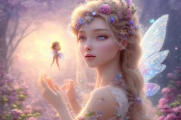 one very little beautiful fairy on a big crystal subtle flower in a galactic ambiance, transparent petals, delicate colors, in the foreground, full of details, smooth, bright sunshine，soft light atmosphere, light effect，vaporwave colorful, concept art, smooth, extremely sharp detail, finely tuned detail, ultra high definition, 8 k, unreal engine 5, ultra sharp focus