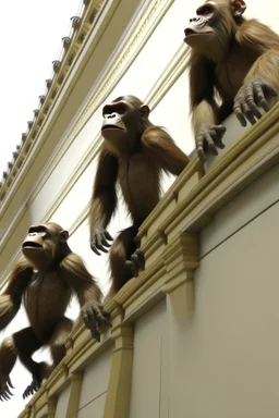 ugly creatures resembling monkeys climbing up the capitol building wall