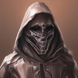 a alien wearing a black hood covering the eyes