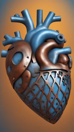 A rusty metallic heart yet in details with on blue background