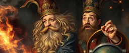 gokart mozart and stevie wonderfull bewildered looks beyond really powerful, fantasy illustration in the style of Rembrandt