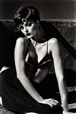 God, short-haired attractive woman, glamour medium format photography, imperfections, weirdness, 18-years old, best boo bs ever, beautiful , helmut newton's fantasy, female perfection, godess, lustful dream model, beauty, eva-costume