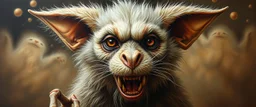 mast oil painting with some air brush, fluffy hyena gremlin realistic and creepy, straight from the lich lab, in the style of Escher and Titian