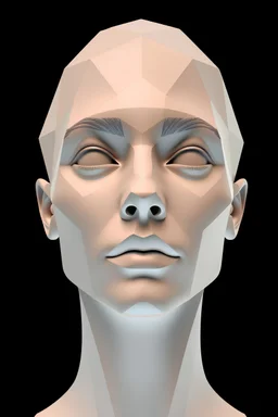 a front facing, 2d different types of geometries is morphing seamlessly into 3D face, it is composed of multisized geometries with digital appearing effect. pure black background