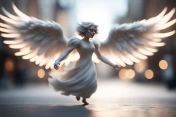 motion blur swooping monster angel bokeh like f/0.8, tilt-shift lens 8k, high detail, smooth render, down-light, unreal engine, prize winning