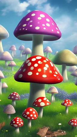 Mushroom field colorful