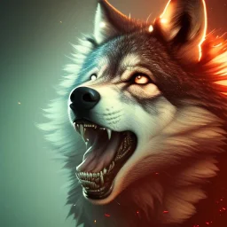 Wolf, red, fire, blood, gore, teeth, 8K, cinematic lighting, sharp focus, masterpiece, expert