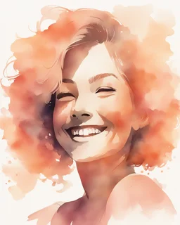 grown-up woman smiling silhouette and hair light peach colors watercolor draw