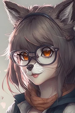 anime racoon girl whit glasses