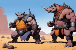 [art by Jean Giraud] Bebop and Rocksteady, low angle view in the desert of the lostlands