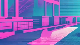 brutalist bacground texture with vaporwave pattern in foreground