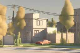 blender, low poly, calle suburvios de día