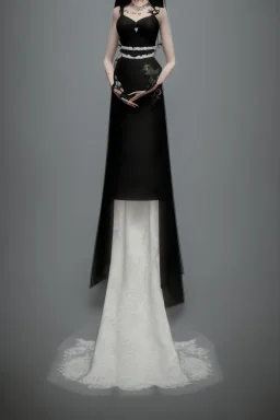 Portrait emo bride in black dress, full body shot, full-color long shot