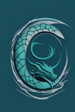 minimalist logo featuring ouroboros in a katamaran in gothic style and blue-green hues.