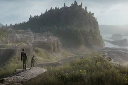 Only one guy and a girl are standing on the edge of a cliff and holding hands