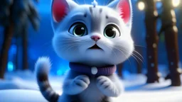 A Cute Pixar animation style of a kitten in a winter wonderland, fashion, 3D rendering, illustration, anime, typography, fashion, photo, 3d render, 8K, 4K, hyper realistic, exquisite detail, put the cat away