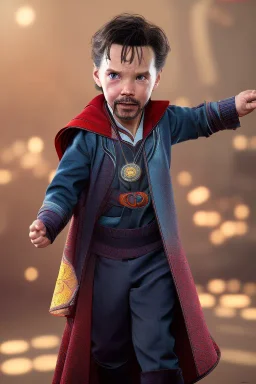 Doctor strange toddler, serious, full body, jump, bokeh, hyper realistic