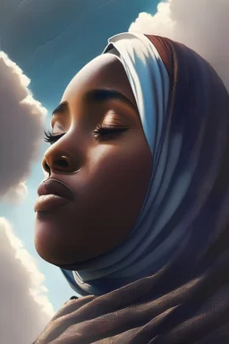 ChatGPT A black Muslim woman with a round face looks towards the sky, offering silent prayers to Allah. She reflects on the beauty of Islam and the blessings in her life. With renewed purpose and determination, she continues her journey with faith and courage.