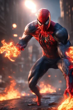 Spiderman from Marvel as a demonic hell spawn with fire on body fighting with Superman from Dc as a demonic hell spawn with fire on body, hell background, Full body display, max level ultra realistic, ray tracing reflections, legendary, energy, HD, photorealistic, HDR, epic composition, Unreal Engine, Cinematic, Color Grading, Ultra-Wide Angle, hyper-detailed, beautifully color-coded, insane details, hyper realistic, intricate details, beautifully color graded, Unreal Engine, Cinematic, Color Gr