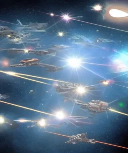 Fleet of space ships all firing lasers at once