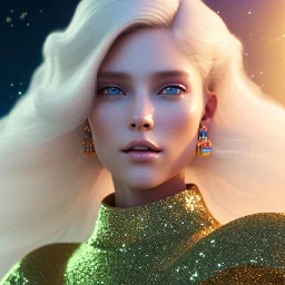  full body white woman glitter smiling long blond hair blue eyes in a galactic ambiance, delicate colors in the foreground, full of details, smooth, light effect，vaporwave colorful, smooth, extremely sharp detail, finely tuned detail, ultra high definition, 8 k, ultra sharp focus