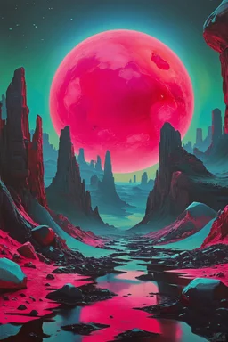 Time stretched under Mars REtrograde; pale neon neo-surrealistic painting