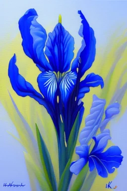 a painting of a blue iris by artist "Hiroshi Kobayashi"