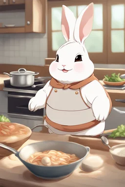 Cute chubby bunny floppy ears adventurer dnd cooking art realism