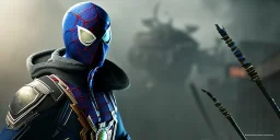 No1st_cr1t1kal, Spider Man, full portrait of black samurai gaspunk, high detail, volumetric lighting, tiny features, intricate detail, volumetric clouds