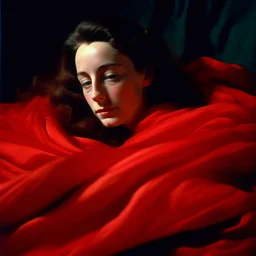 Audrey marnay under a red blanket, in the wind, autochrome, baroque,