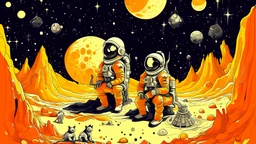 A life on the moon, yellow and orange colors, high quality, highly details